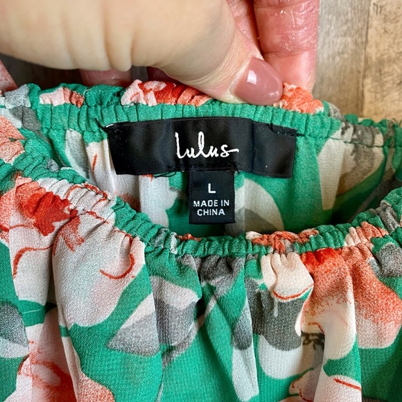 Lulus Chance For Us Green Floral Off-the-Shoulder Ruffled Maxi Dress Size Large. - Picture 10 of 16